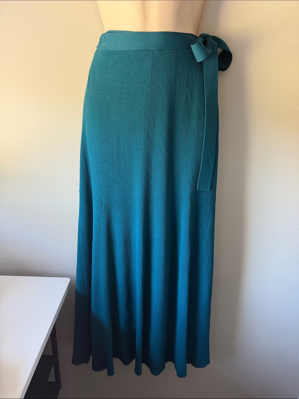 Live The Process Teal Ribbed Knit Tie-Waist Wrap Maxi Skirt